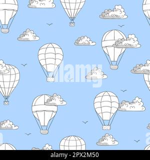 Seamless pattern with sketch flying air balloons. Vector illustration. Stock Vector