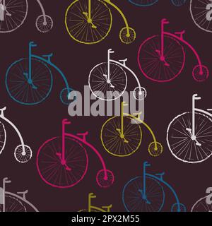 Seamless colorful retro bicycle pattern. Vector background with bikes. Stock Vector
