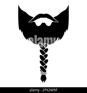 Viking Beard men braided or styled with beads illustration Facial hair mustache. Vector black male Fashion template flat barber collection set. Stylish hairstyle isolated outline on white background. Stock Vector