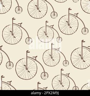 Seamless retro bicycle pattern. Vector background with bikes. Stock Vector