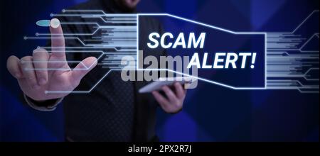 Sign displaying Scam Alert, Word Written on warning someone about scheme or fraud notice any unusual Stock Photo