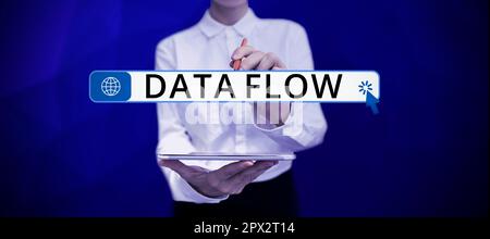 Conceptual caption Data Flow, Word Written on the movement of data through a system comprised of software Stock Photo
