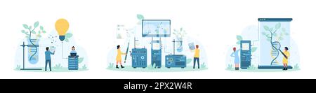 Genetic research of tiny scientists on laboratory animals Stock Vector ...