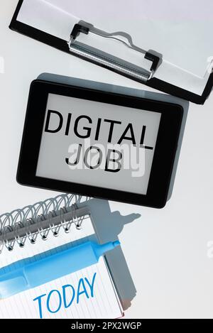Text caption presenting Digital Job, Conceptual photo get paid task done through internet and personal computer Stock Photo