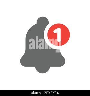 Bell with red notification vector icon. Simple fill glyph symbol. Stock Vector