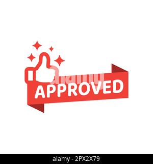 Approved 3d vector banner with thumb up. Vector colorful tag with thumb up. Stock Vector