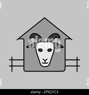 Goat house isolated grayscale icon. Farm animal sign. Graph symbol for ...