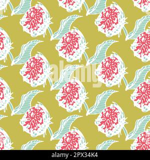 peony flower buds seamless vector pattern on green Stock Vector
