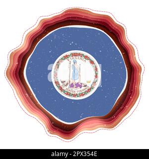 Virginia flag in frame. Badge of the US state. Layered circular sign around Virginia flag. Neat vector illustration. Stock Vector
