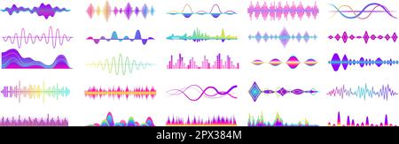 Abstract vibrant sound wave. Technology audio waves, radio or voice frequency. Musical isolated pulse, stereo electronic equalizer decent vector Stock Vector