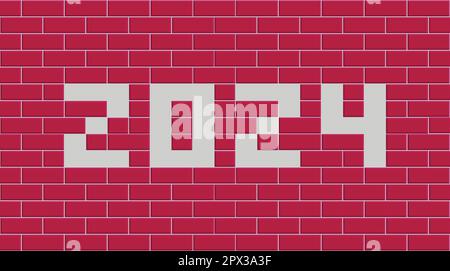 Realistic tiles with New Year's numbers. Happy New Year 2024. Preparation for designers. Stock Vector