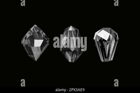 Glass shiny crystals with different shades reflecting light.A collection of images of black diamonds of various geometric shapes and sizes.Vector realistic set of glow gemstone or colorful ice. Stock Vector