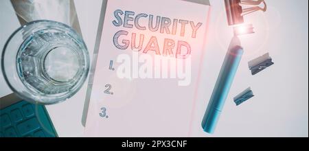Sign displaying Security Guard, Word for tools used to manage multiple security applications Stock Photo