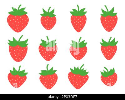 Strawberry set isolated on white background. Red strawberries with seeds. Strawberry sweet berries. Design for posters, banners and promotional items. Stock Vector