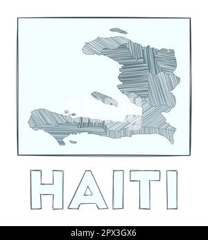Sketch map of Haiti. Grayscale hand drawn map of the country. Filled regions with hachure stripes. Vector illustration. Stock Vector