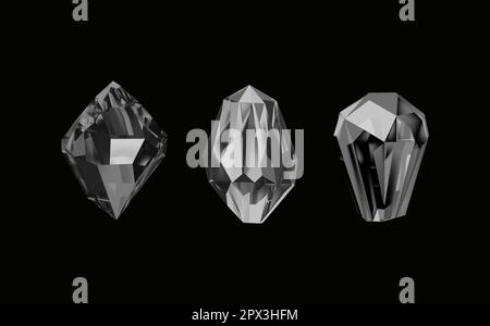 Glass shiny crystals with different shades reflecting light.A collection of images of black diamonds of various geometric shapes and sizes.Vector realistic set of glow gemstone or colorful ice. Stock Vector