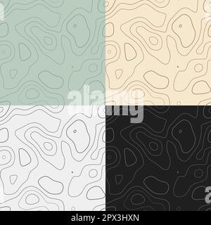 Topography patterns. Seamless elevation map tiles. Astonishing isoline background. Artistic tileable patterns. Vector illustration. Stock Vector