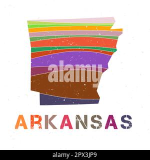 Arkansas map design. Shape of the US state with beautiful geometric waves and grunge texture. Attractive vector illustration. Stock Vector