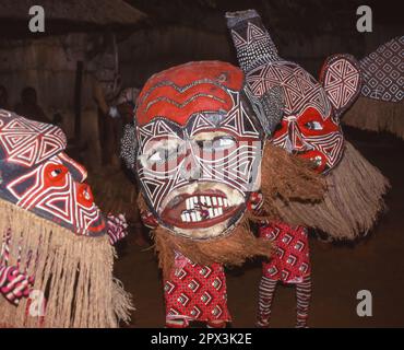 VICTORIA FALLS, ZIMBABWE - MAY 1, 2023: Tribal dancers performing at the town of Victoria Falls in Zimbabwe. Stock Photo