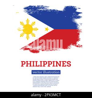 Philippines Flag with Brush Strokes. Vector Illustration. Independence Day. Stock Vector