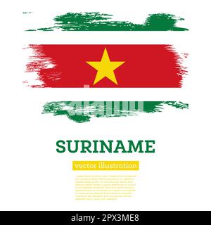 Suriname Flag with Brush Strokes. Vector Illustration. Independence Day. Stock Vector