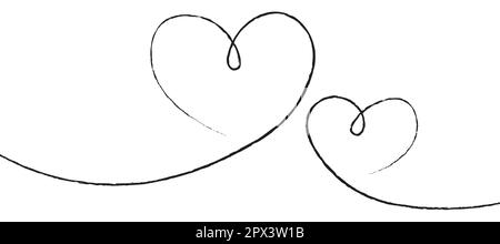 Black thin lines two love hearts on a white background - Vector Stock ...