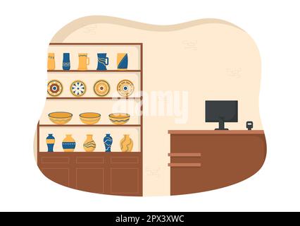 Souvenir Shop with Various the Gifts, Decorative Vases and Jewelry to Share by Friends or Family in Flat Cartoon Hand Drawn Templates Illustration Stock Photo