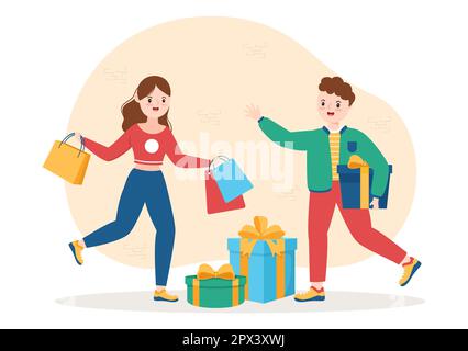 Souvenir Shop with Various the Gifts, Decorative Vases and Jewelry to Share by Friends or Family in Flat Cartoon Hand Drawn Templates Illustration Stock Photo