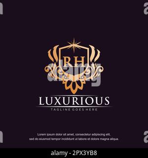 RH initial letter luxury ornament gold monogram logo template vector. Stock Vector