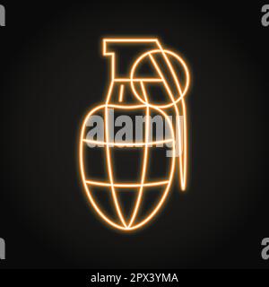 Grenade neon icon in line style. Hand bomb, dynamite symbol. Vector illustration Stock Vector