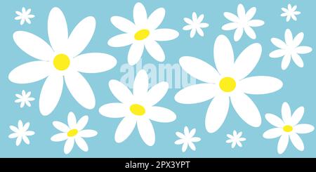 Seamless pattern delicate chamomile flowers retro style. EPS10 Stock Vector