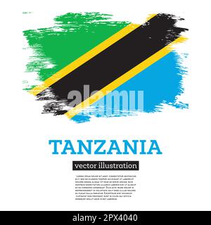 Tanzania Flag with Brush Strokes. Vector Illustration. Independence Day. Stock Vector