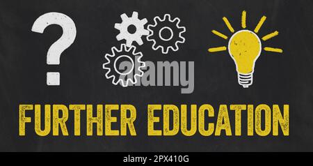 Question Mark, Gears, Light Bulb Concept - Further education Stock Photo