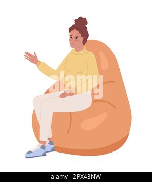 Listening woman on bean bag semi flat color vector character Stock Vector