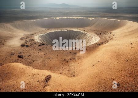 Large Impact Crater on a Barren Landscape Stock Photo