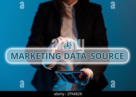 Inspiration showing sign Marketing Data Source, Word Written on connection set up to a database from a server Stock Photo