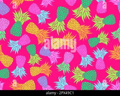 Colorfull pineapples seamless pattern. Summer fruit pattern. Multicolored pineapples. Tropical background for T-shirt, print on paper and fabric. Vect Stock Vector