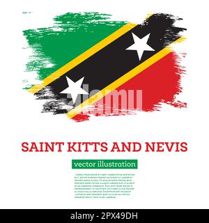 Saint Kitts and Nevis Flag with Brush Strokes. Vector Illustration. Independence Day. Stock Vector