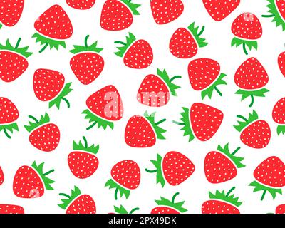 Seamless pattern with red strawberries on a white background. Red strawberries with seeds. Strawberry sweet berries. Design for posters, wrapping pape Stock Vector