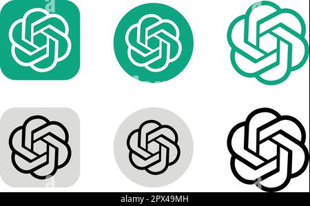 Set of Chatgpt logo, Open AI logotype, collection AI chatbot, Chat GPT app. Group AI Artificial intelligence chatbot services logo company isolated on Stock Vector