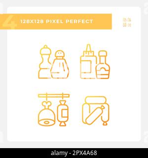Barbecue food pixel perfect gradient linear vector icons set Stock Vector