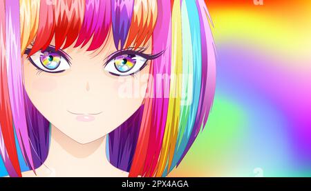 anime girl with rainbow hair lemonn - Illustrations ART street