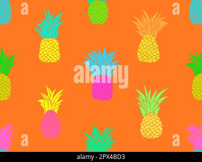 Colorfull pineapples seamless pattern. Summer fruit pattern. Multicolored pineapples. Tropical background for T-shirt, print on paper and fabric. Vect Stock Vector