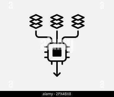 Data Input Line Icon. AI Artificial Intelligence Computer Chip Symbol. Algorithm Process System Sign Black Vector Graphic Illustration Clipart Cricut Stock Vector