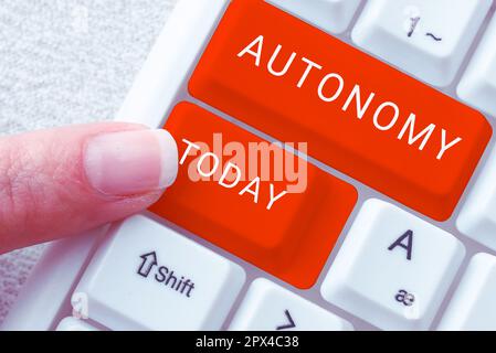 Writing displaying text Autonomy, Word Written on vehicle that can guide itself without human conduction Stock Photo