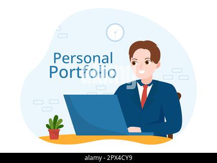 Personal Portfolio with Profile Data, Resume or Self Improvement to Attract Clients and Employers in Flat Cartoon Hand Drawn Templates Illustration Stock Photo