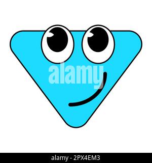 Groovy Cartoon funny cartoon smile geometric shape comic characters, vintage blue triangle Stock Vector