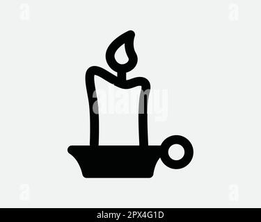 Candle Holder Icon. Black and White Candleholder Candlelight Light Lamp Burner Plate Sign Symbol Artwork Graphic Illustration Clipart Vector Cricut Stock Vector