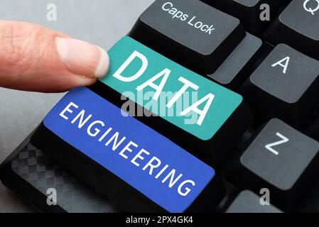 Handwriting text Data Engineering, Business concept data science that focuses on practical applications of data Stock Photo