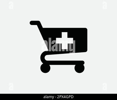 Medical Purchase Icon. Medicine Pharmacy Healthcare Drug Push Cart Online Shopping Checkout  Icon Sign Symbol Artwork Graphic Illustration Clipart Vec Stock Vector